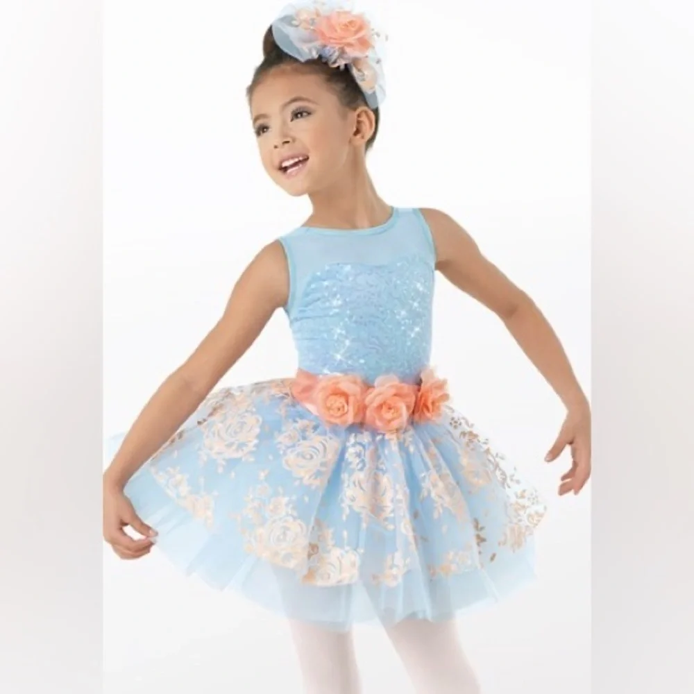 Weissman Sequin Lace Dress With Roses